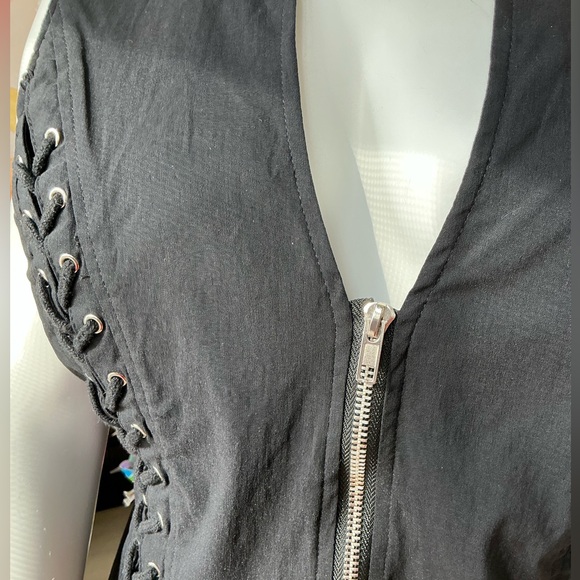 Hearts Rob Lace Up Zip Up Black Vest Criss Cross Open Back Woman’s Large X-Large - Picture 7 of 13